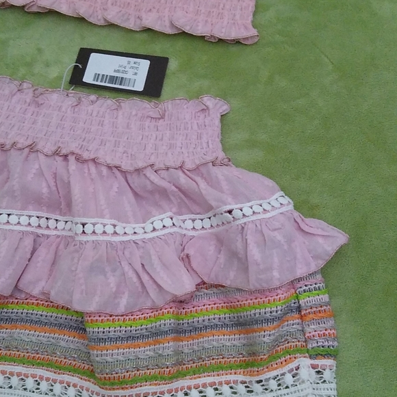 2ps CHIO setup Ruffled Mini Skirt + Macrame smocked crop Sexy set - Picture 4 of 10